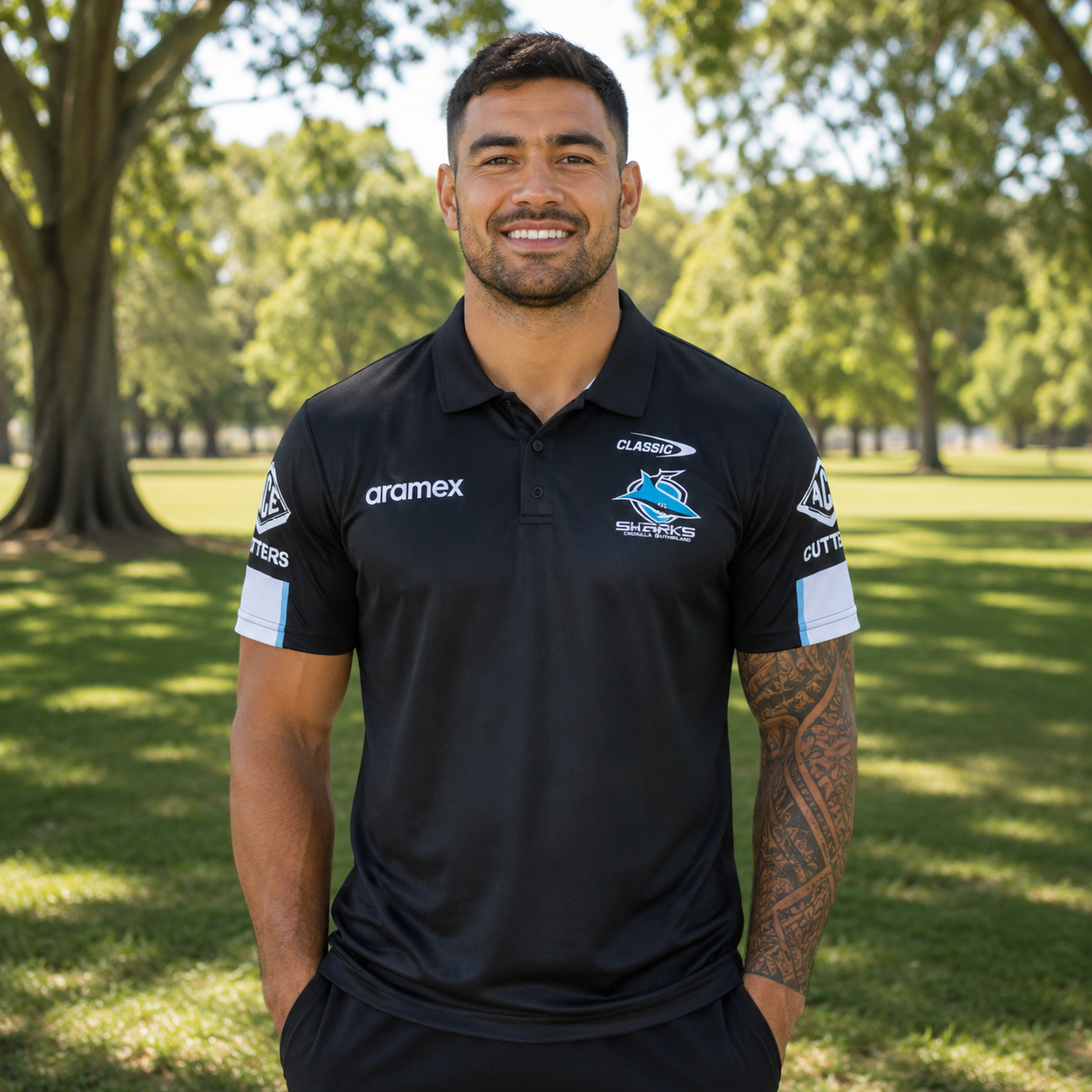 2026 Cronulla Sutherland Sharks Media Polo (Black)