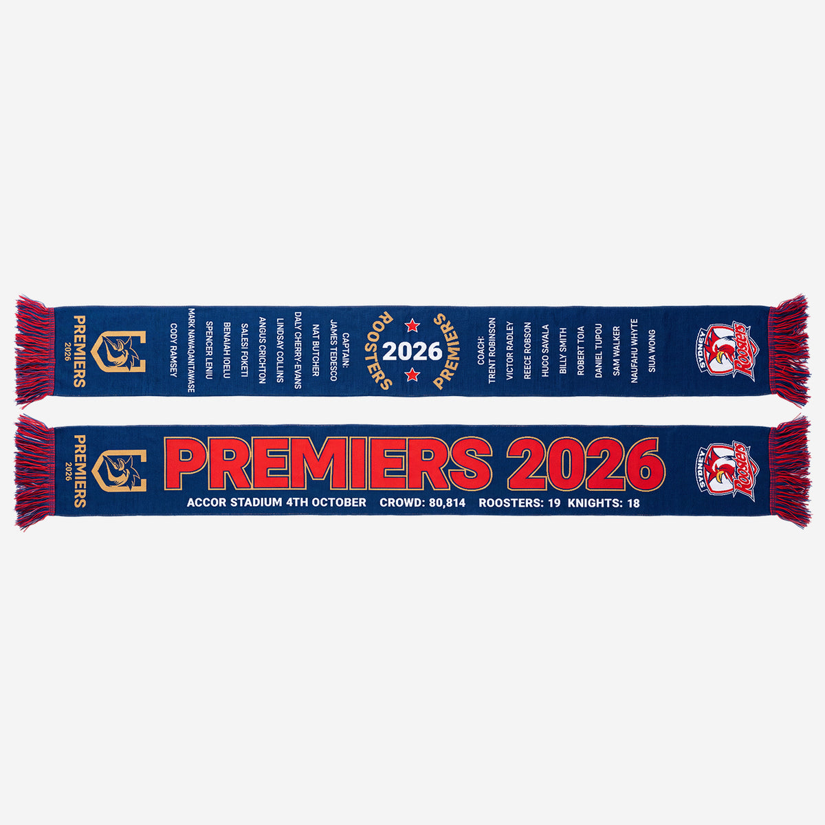 2026 Sydney Roosters Premiers Scarf