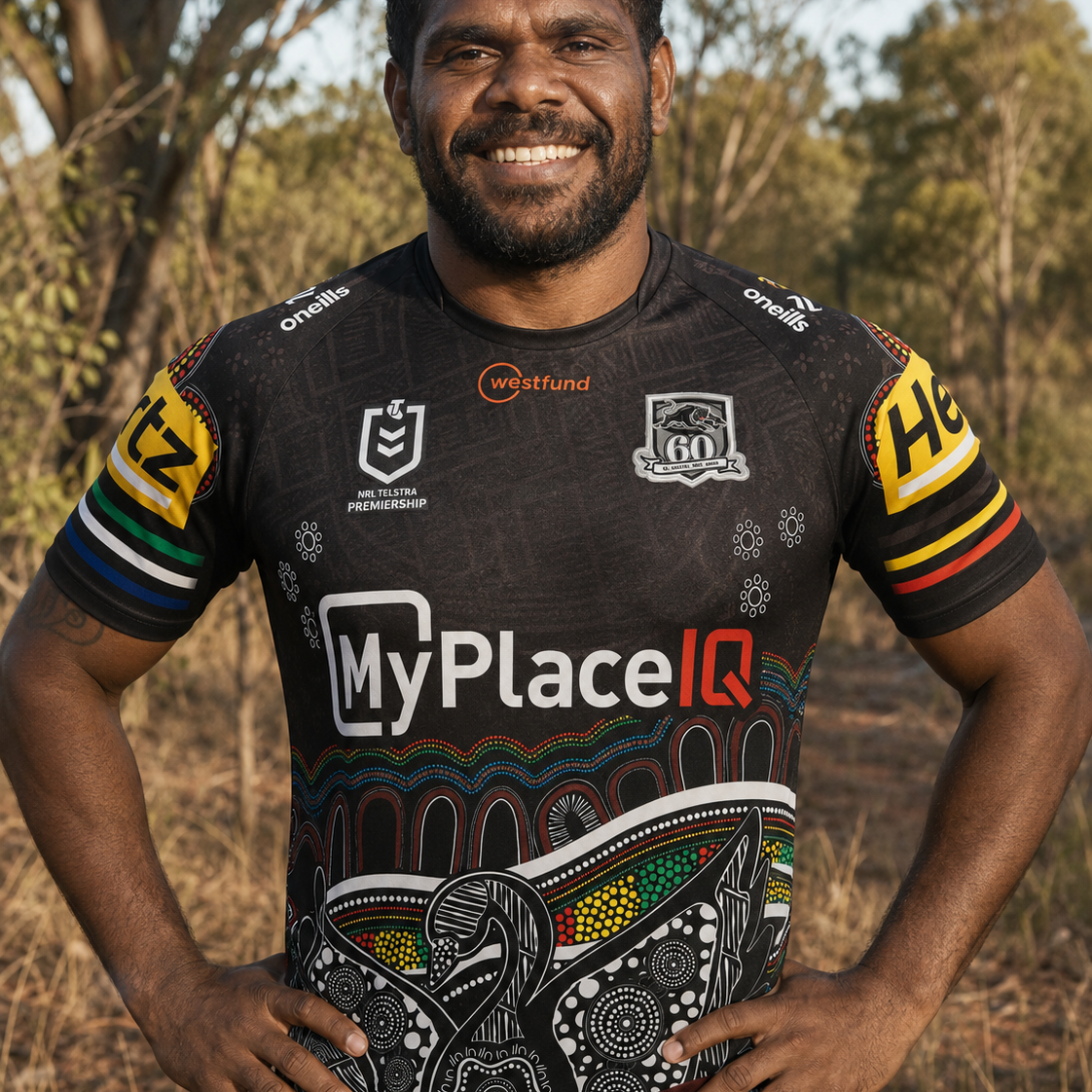 A man wearing the 2026 Penrith Panthers Indigenous Jersey