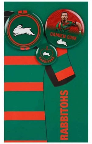 South Sydney Rabbitohs Birthday Card + 3 Badges