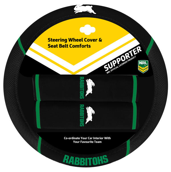 Rabbitohs Steering Wheel & Seat Belt Cover