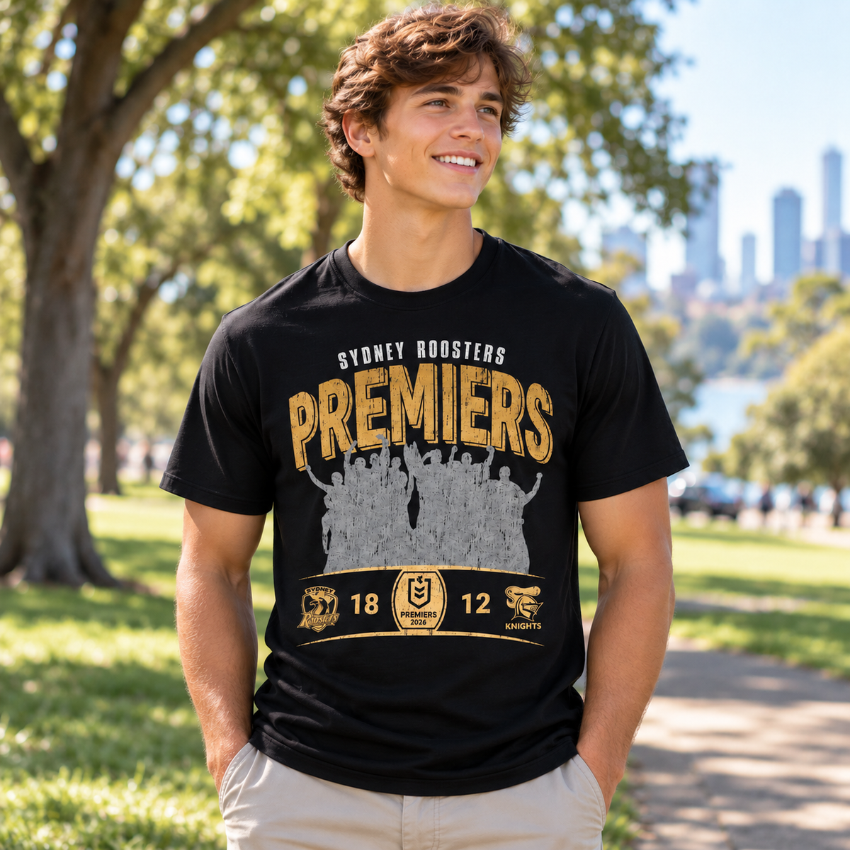2026 Sydney Roosters Premiers Photo Tee - Kids (Tidwell) (INSTORE MON 8 OCT)