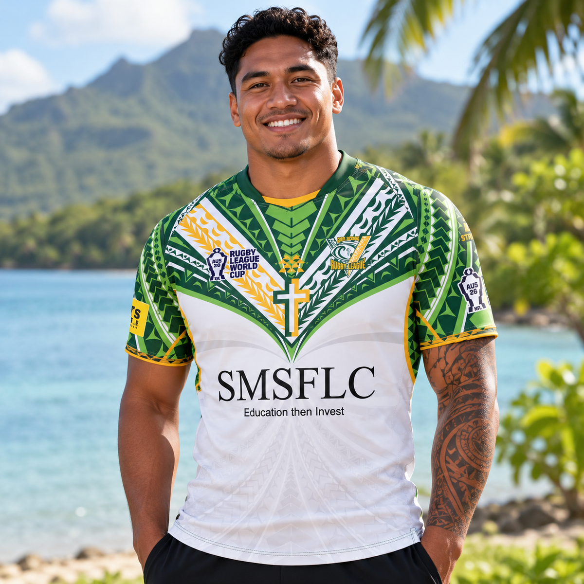 Lifestyle photo of the 2026 RLWC Cook Islands Home Jersey