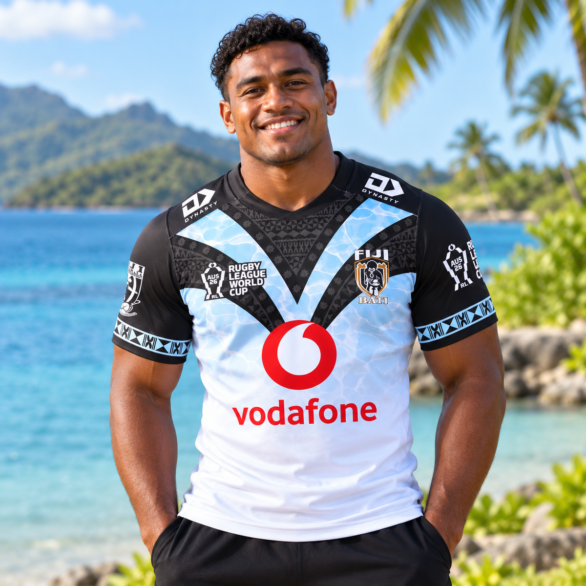 Lifestyle photo of the 2026 RLWC Fiji Bati Home Jersey