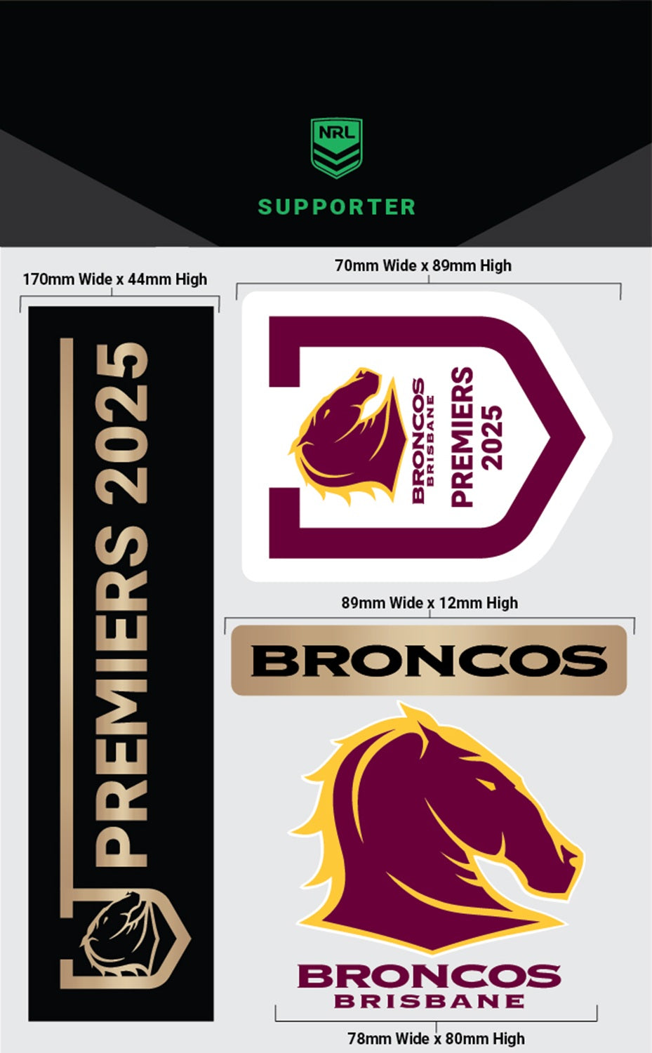 PRE ORDER - 2025 Brisbane Broncos Premiers Decals Sheet