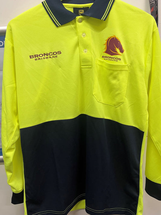 Brisbane Broncos Hi Viz Long Sleeve Polo Shirt